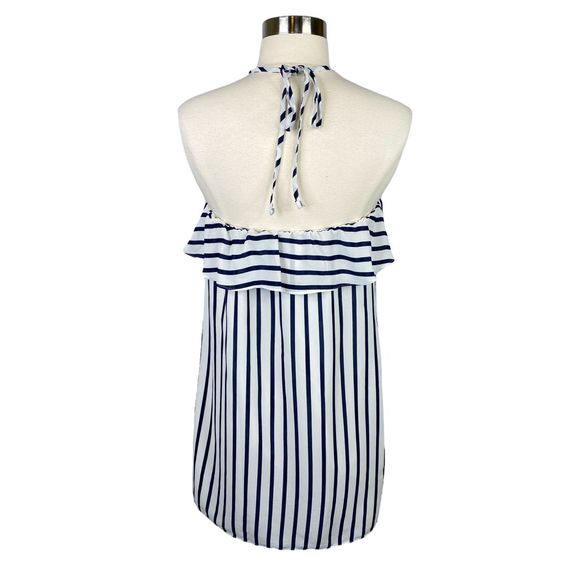 J. Crew Navy Blue & White Striped Ruffle Halter Dress - Picture 5 of 6